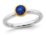 Ladies Lab Created Blue Sapphire Solitaire Ring 1/2 Carat (ctw) in Sterling Silver with Yelow Gold Plated Accent